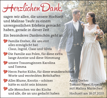 Hochzeitsanzeige von Anna Dreher von NWZ