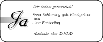Hochzeitsanzeige von Anna Echterling von NWZ