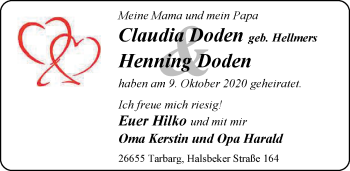 Hochzeitsanzeige von Claudia Doden von NWZ