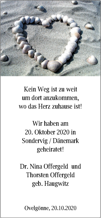 Hochzeitsanzeige von Dr. Nina Offergeld von NWZ