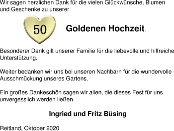 Hochzeitsanzeige von Fritz Büsing von NWZ