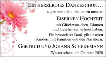 Hochzeitsanzeige von Gertrud Schedemann von NWZ