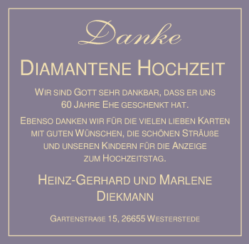 Hochzeitsanzeige von Heinz-Gerhard Diekmann von NWZ
