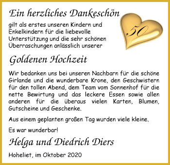 Hochzeitsanzeige von Helga Diers von NWZ