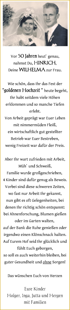 Hochzeitsanzeige von Hinrich Schmidt von NWZ