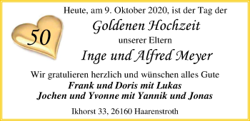 Hochzeitsanzeige von Inge Meyer von NWZ