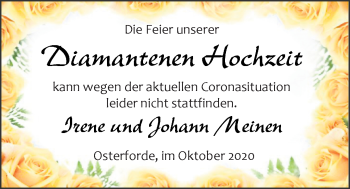 Hochzeitsanzeige von Irene Meinen von NWZ