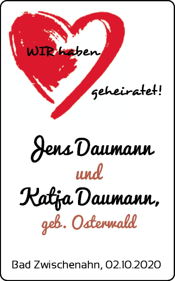 Hochzeitsanzeige von Jens Daumann von NWZ