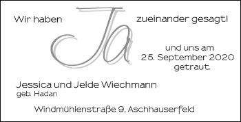 Hochzeitsanzeige von Jessica Wiechmann von NWZ