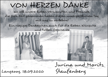 Hochzeitsanzeige von Jurina Staufenberg von NWZ