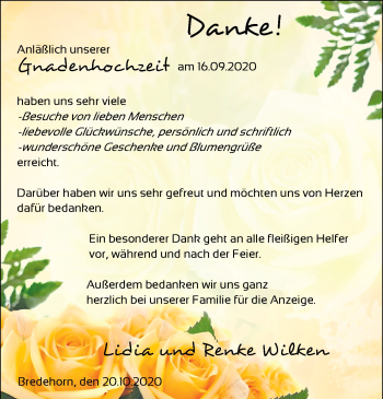 Hochzeitsanzeige von Lidia Wilken von NWZ