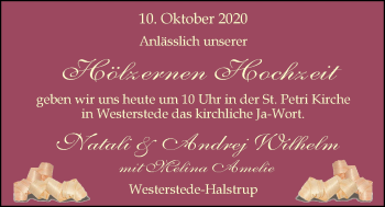Hochzeitsanzeige von Natali Wilhelm von NWZ