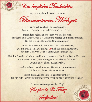 Hochzeitsanzeige von Sieglinde Siefjediers von NWZ