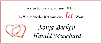 Hochzeitsanzeige von Sonja Beeken von NWZ