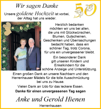 Hochzeitsanzeige von Anke Hienen von NWZ