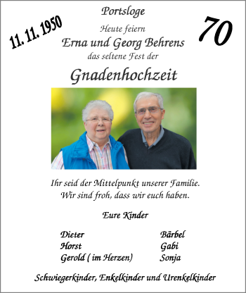 Hochzeitsanzeige von Erna Behrens von NWZ