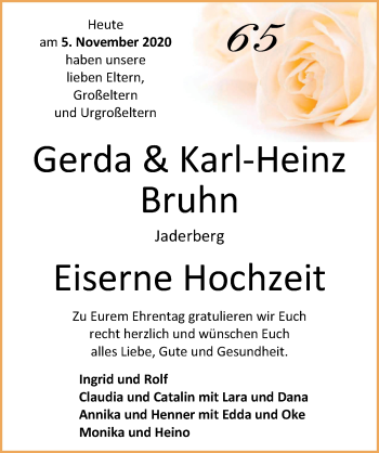 Hochzeitsanzeige von Gerda Bruhn von NWZ