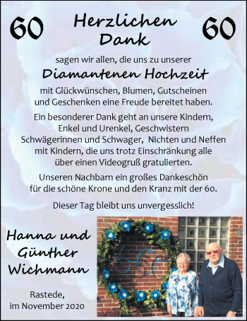 Hochzeitsanzeige von Hanna Wichmann von NWZ