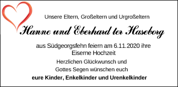 Hochzeitsanzeige von Hanne ter Haseborg von NWZ