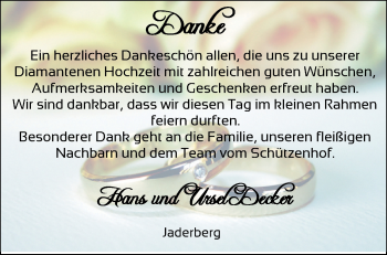 Hochzeitsanzeige von Hans Decker von NWZ