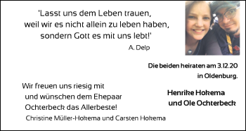 Hochzeitsanzeige von Henrike Hokema von NWZ