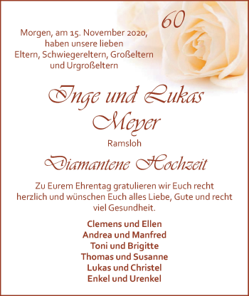 Hochzeitsanzeige von Inge Meyer von NWZ