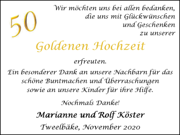Hochzeitsanzeige von Marianne Köster von NWZ
