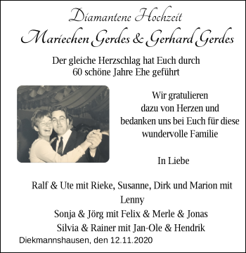 Hochzeitsanzeige von Mariechen Gerdes von NWZ