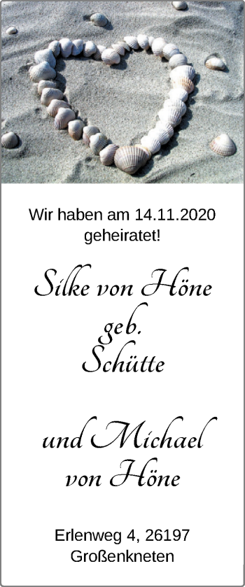 Hochzeitsanzeige von Silke von Höne von NWZ