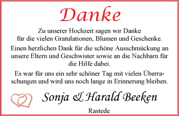Hochzeitsanzeige von Sonja Beeken von NWZ