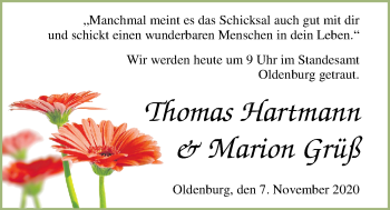 Hochzeitsanzeige von Thomas Hartmann von NWZ