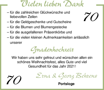 Hochzeitsanzeige von Erna Behrens von NWZ