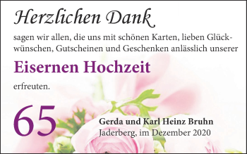 Hochzeitsanzeige von Gerda Bruhn von NWZ