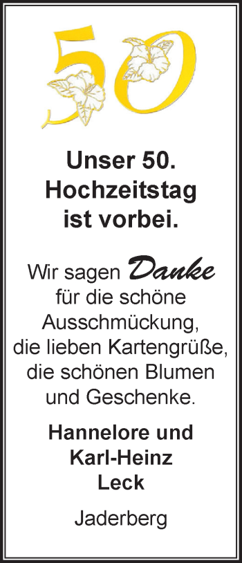 Hochzeitsanzeige von Hannelore Leck von NWZ