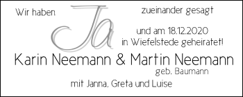 Hochzeitsanzeige von Karin Neemann von NWZ