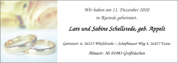 Hochzeitsanzeige von Lars Schellstede von NWZ