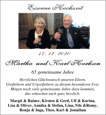 Hochzeitsanzeige von Martha Harksen von NWZ