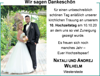 Hochzeitsanzeige von Natali Wilhelm von NWZ