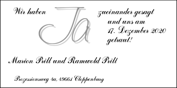 Hochzeitsanzeige von Ramwold Prill von NWZ
