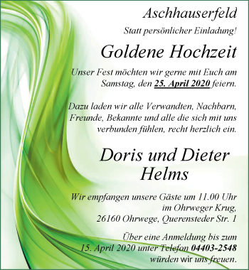 Hochzeitsanzeige von Doris Helms von NWZ