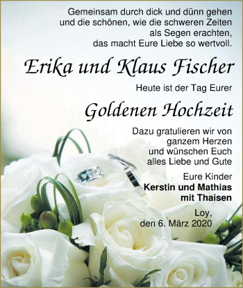 Hochzeitsanzeige von Erika Fischer von NWZ