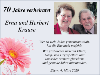Hochzeitsanzeige von Erna Krause von NWZ