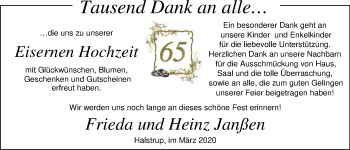 Hochzeitsanzeige von Frieda Janßen von NWZ