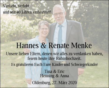 Hochzeitsanzeige von Hannes Menke von NWZ