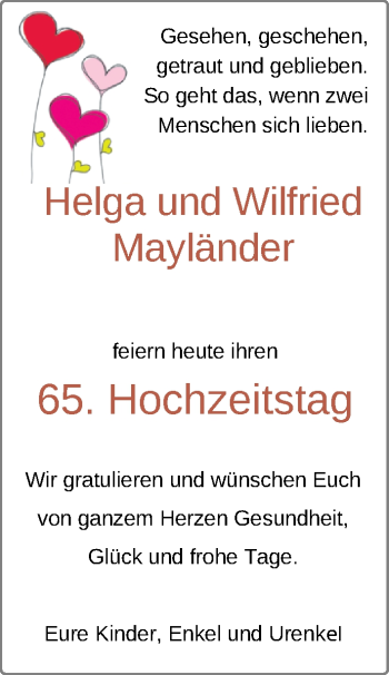Hochzeitsanzeige von Helga Mayländer von NWZ