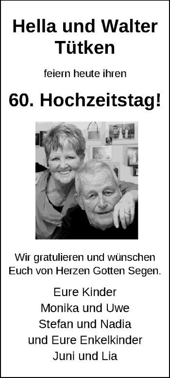 Hochzeitsanzeige von Hella Tütken von NWZ