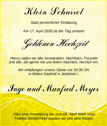 Hochzeitsanzeige von Manfred Meyer von NWZ