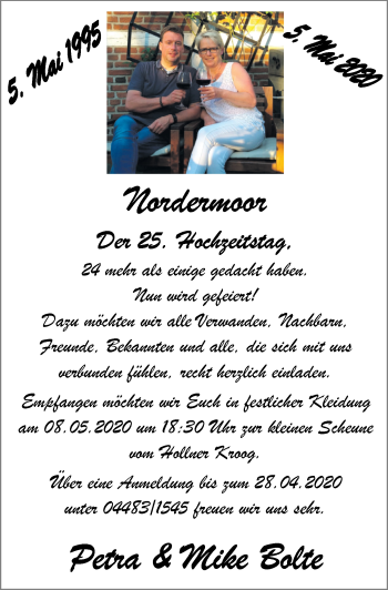 Hochzeitsanzeige von Petra Bolte von NWZ