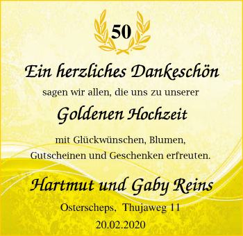 Hochzeitsanzeige von Gaby Reins von NWZ