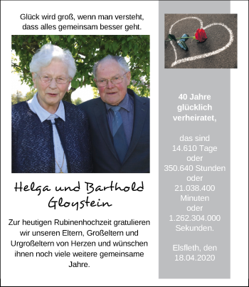 Hochzeitsanzeige von Helga Gloystein von NWZ